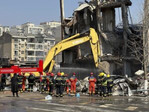 Eedificio distrutto a Sanhe in Cina a causa di una fuga di gas