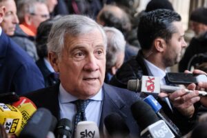 Roma, punto stampa del segretario FI Antonio Tajani per commentare il risultato delle elezioni in Abruzzo