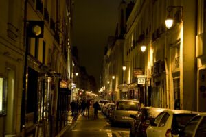PARISIANS STROLL DOWN RUE JACOB IN PARIS