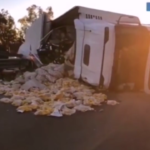 Enna, autocarro con patate si ribalta sulla A19
