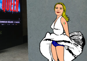 Giorgia Meloni come Marilyn in un murale a Milano