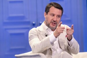Roma, Rai Uno, Il Ministro dei trasporti e infrastrutture Matteo Salvini ospite nella trasmissione Porta a Porta condotta da Bruno Vespa