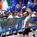 Roma, Gioventù Nazionale in corteo verso piazza del Popolo per il comizio di Meloni