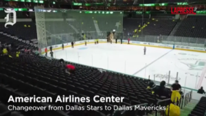Usa, a Dallas il campo da hockey su ghiaccio si trasforma in campo da basket in poche ore: il timelapse