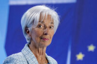 Christine Lagarde alla conferenza stampa al termine della riunione del consiglio direttivo della BCE