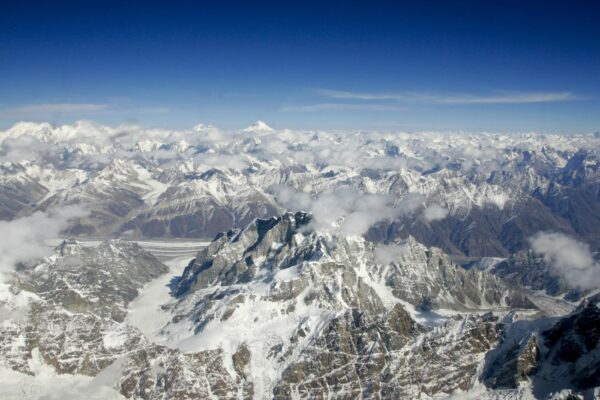 KAROKORAM MOUNTAINS WITH K2 AERIAL VIEW FROM AN AIRPLANE
