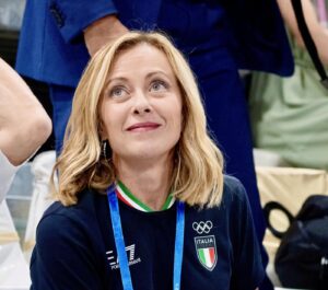 Il Presidente del Consiglio Giorgia Meloni assiste alla partita Italia vs Olanda di pallavolo alle Olimpiadi 2024 di Parigi