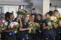 Arrivo a Linate della squadra femminile di pallavolo vincitrice dell’oro alle Olimpiadi di Parigi 2024