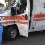 Roma, ambulanza ucraina mitragliata dai russi esposta su Via dei Fori Imperiali