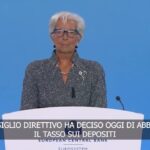 Bce, l’annuncio di Lagarde: “Abbasseremo il tasso sui depositi di 25 punti base”