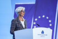 Christine Lagarde alla conferenza stampa al termine della riunione del consiglio direttivo della BCE