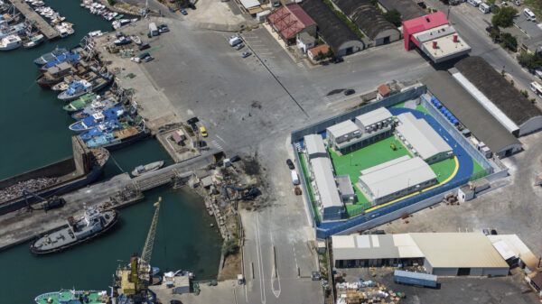 Centro per migranti,nel porto di Shengjin, nel nord-ovest dell'Albania.