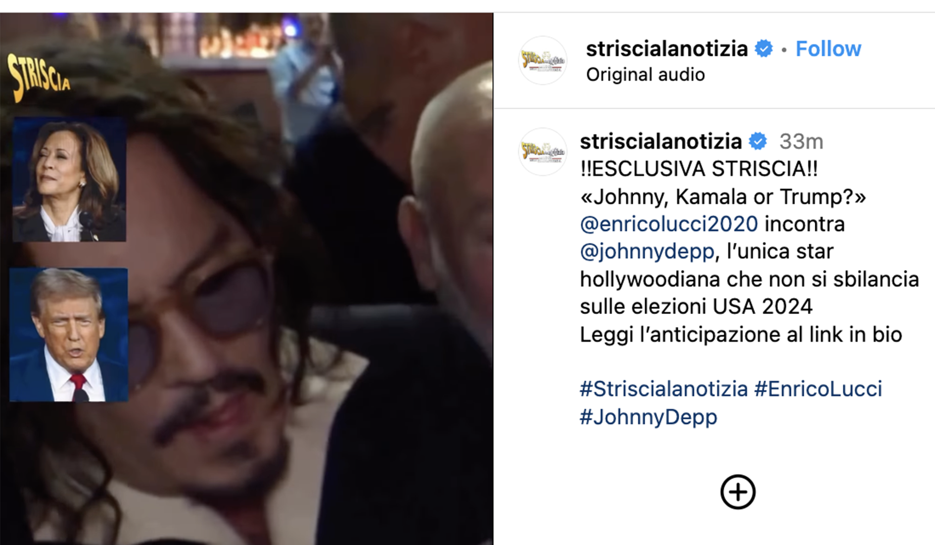 Tv: Johnny Depp incalzato da ‘Striscia’ svicola domanda su elezioni Usa