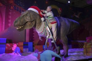 Un T-Rex vestito per le feste: il museo di storia naturale di Londra si prepara al Natale