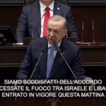 Tregua in Libano, Erdogan: “Soddisfatti dell’accordo, ci aspettiamo che Israele lo rispetti”