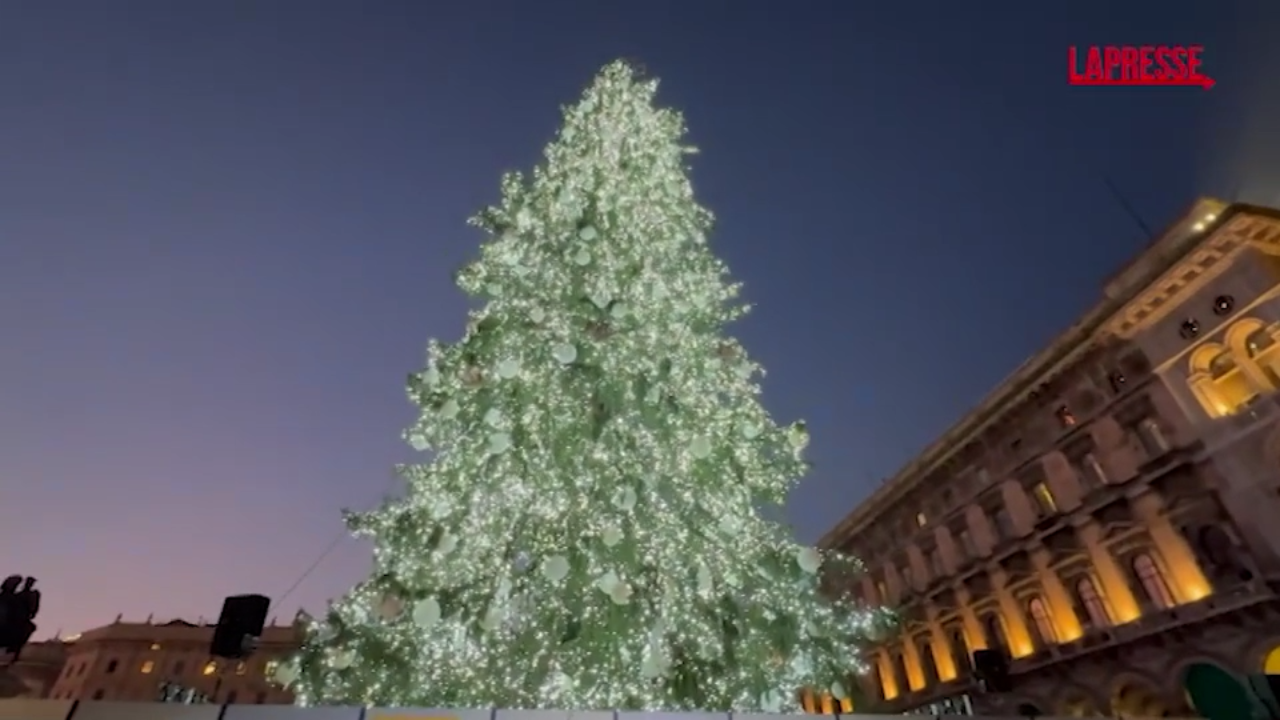 Milano, acceso l’abete di Natale di 30 metri in piazza Duomo