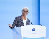 Christine Lagarde alla conferenza stampa al termine della riunione del consiglio direttivo della BCE