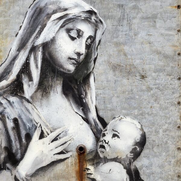 Banksy è tornato, la nuova opera ispirata alla “Madonna col bambino”