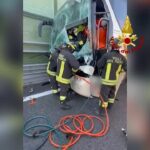Milano, bus scolaresca si scontra con tir sull’A4: vigili del fuoco sulla scena