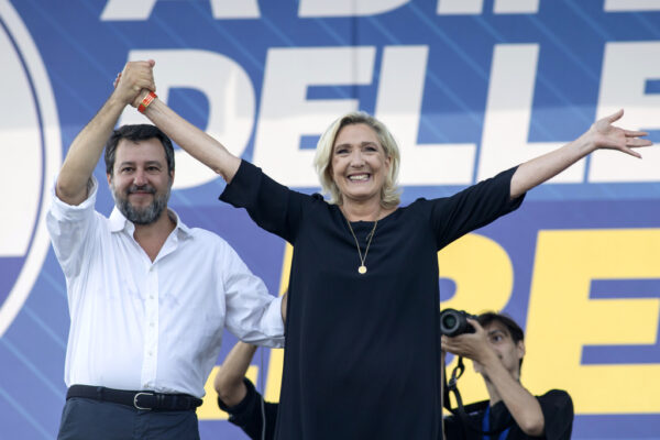 Matteo Salvini e Marine Le Pen a Pontida nel 2023