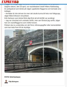 Svastiche a Stoccolma per compleanno Hitler