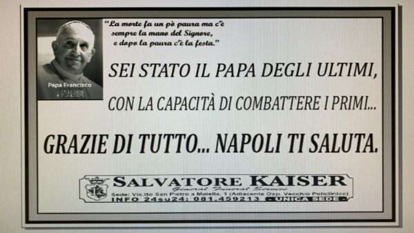 Morte Papa Francesco, manifesti funebri a Napoli