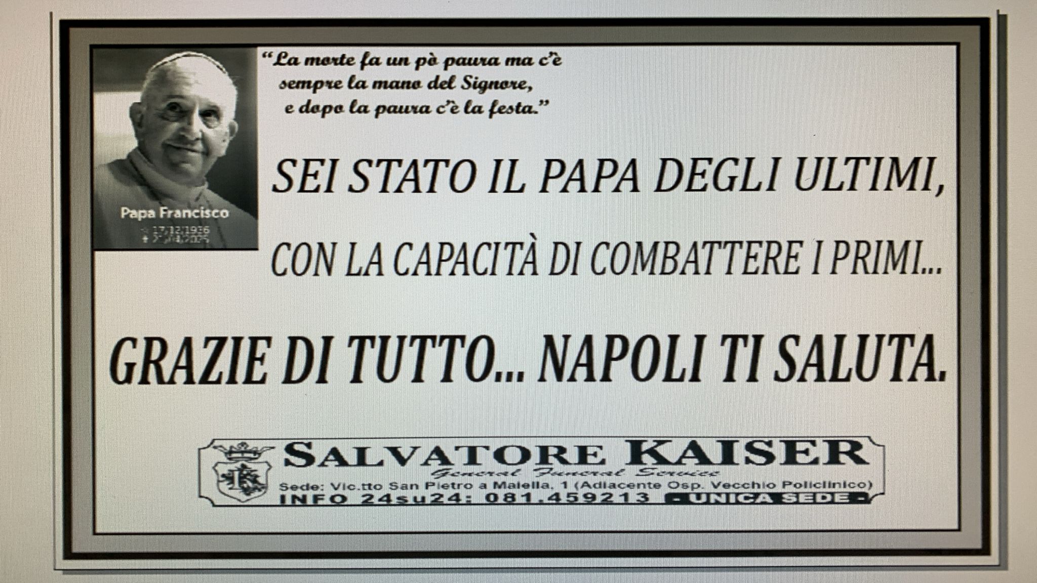 Morte Papa Francesco, manifesti funebri a Napoli