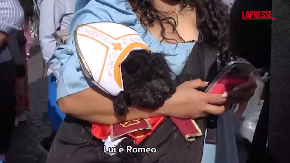 Conclave 2025, in Piazza San Pietro spunta Romeo: il cane vestito da Papa