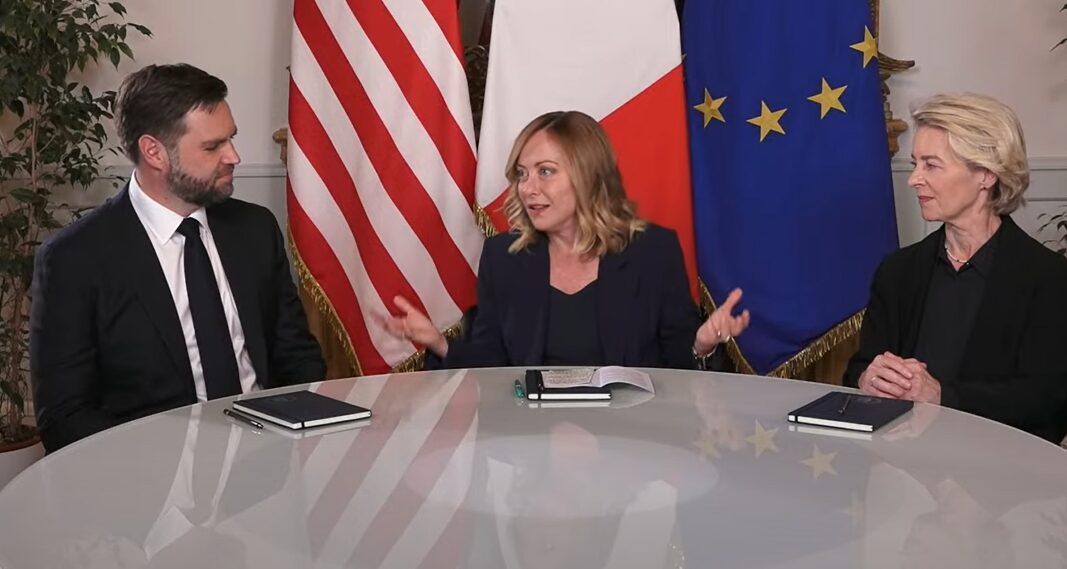 Dazi, trilaterale Meloni Vance von der Leyen a Palazzo Chigi Dazi, trilaterale Meloni Vance von der Leyen a Palazzo Chigi