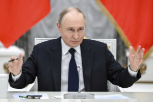Presidente Putin incontra i rappresentanti della comunità imprenditoriale russa al Cremlino di Mosca.