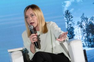 La presidente del Consiglio, Giorgia Meloni, nel corso dell'evento 'Il giorno de La Verità' il 5 giugno