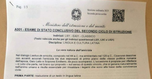 maturit224 2025 seconda prova al classico la versione di cicerone dal 8216de amicitia8217