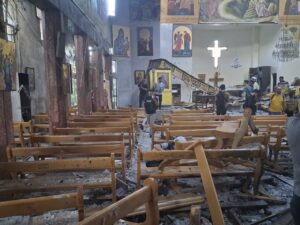 La chiesa di Damasco in Siria dove un attentatore si è fatto esplodere provocando la morte di almeno 9 persone