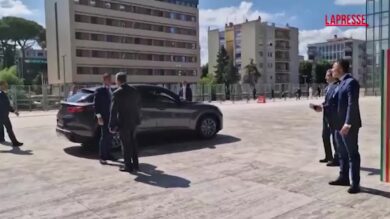 Ucraina, l'arrivo di Giorgia Meloni alla Nuvola per la Conferenza sulla ricostruzione