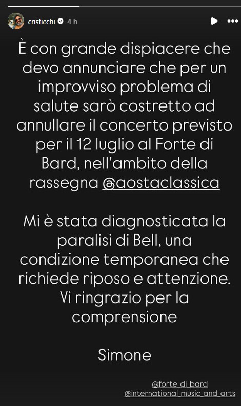 Cristicchi fermato dalla paralisi di Bell: cos’è la malattia, i precedenti tra i vip