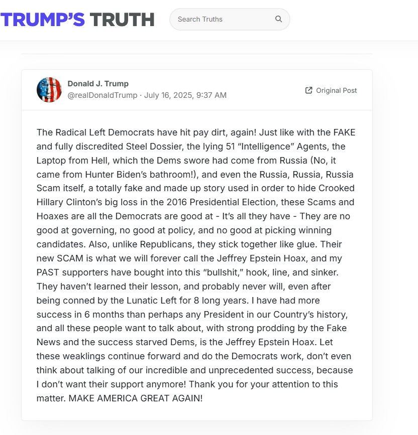 Caso Epstein, rabbia Maga contro Trump: “Renda pubblici i documenti segreti”. Lui: “Truffa dem”