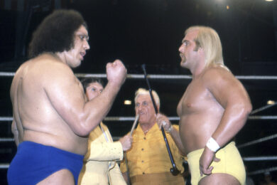 Andre The Giant e Hulk Hogan raffigurati nell'agosto 1980.