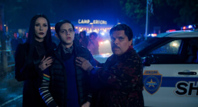 Wednesday. (L to R) Noah B. Taylor as Bruno, Emma Myers as Enid Sinclair in episode 203 of Wednesday. Cr. Helen Sloan/Netflix © 2025