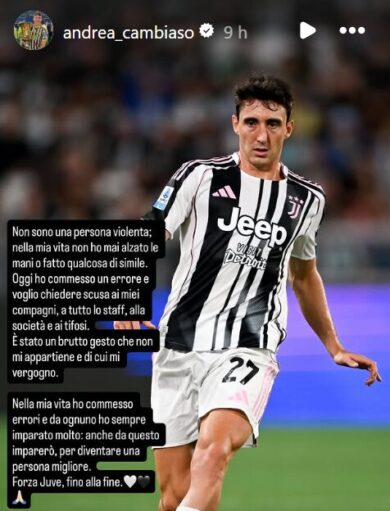 Juventus-Parma, Cambiaso si scusa: “Non sono violento, ho commesso un errore”