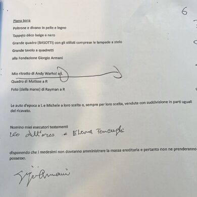 Testamento Armani beni