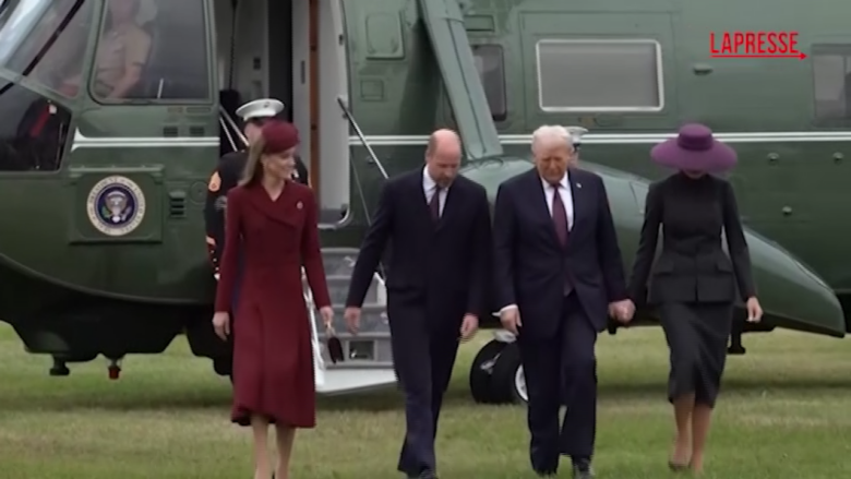 Trump a Londra, l'elicottero atterra a Windsor: ad accoglierlo il principe William e Kate