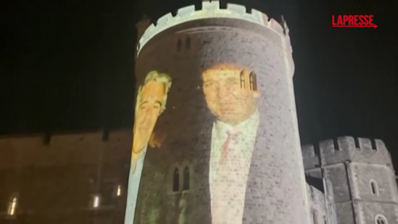 Trump a Londra, la foto con Epstein proiettata sul Castello Windsor