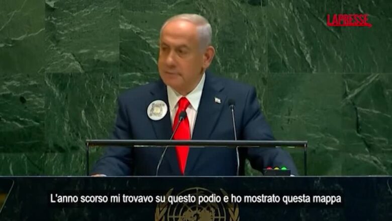 Gaza, Netanyahu all'Onu mostra la "Mappa del terrore dell'Iran"