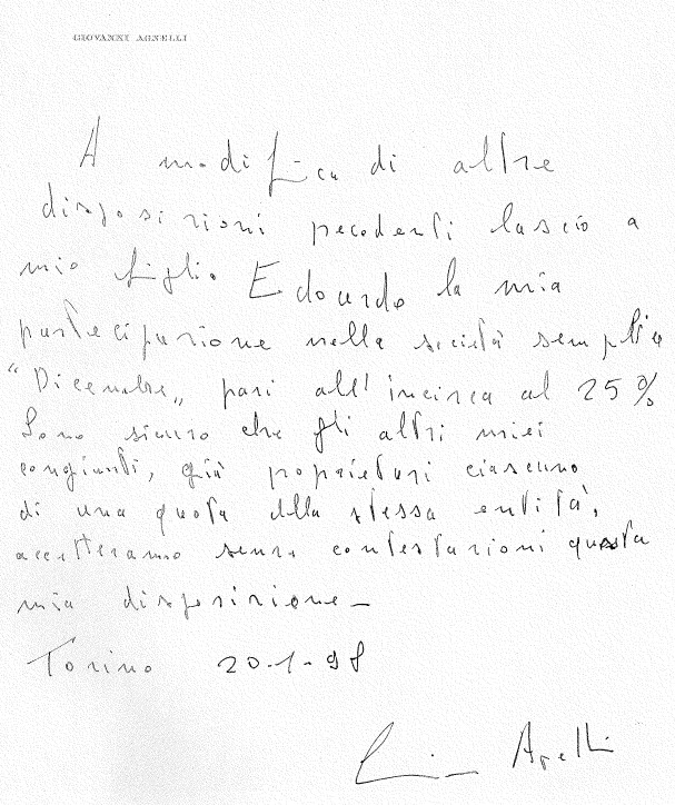 Eredità Agnelli, spunta nuovo testamento dell’Avvocato – la foto