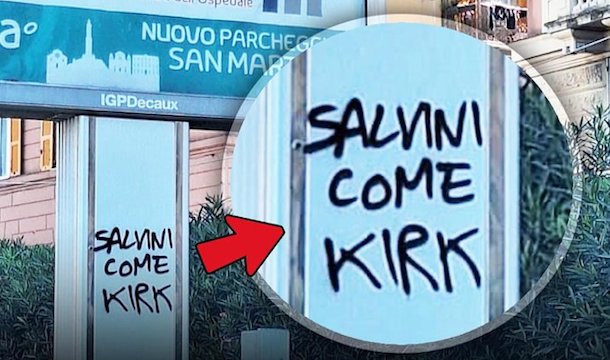 ‘Salvini come Kirk’, a Genova la scritta contro il leader della Lega
