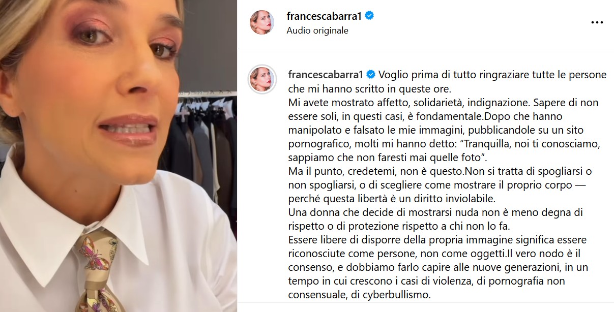 Sito sessista spoglia le donne con l’IA: la denuncia di Francesca Barra Sito sessista spoglia le donne con l’IA: la denuncia di Francesca Barra