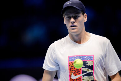 L'allenamento congiunto tra Jannik Sinner e Carlos Alcaraz prima delle Atp Finals 2025 (foto LaPresse/Marco Alpozzi)