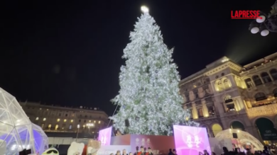 Milano, acceso l'albero di Natale in piazza Duomo: c'è anche una proposta di matrimonio
