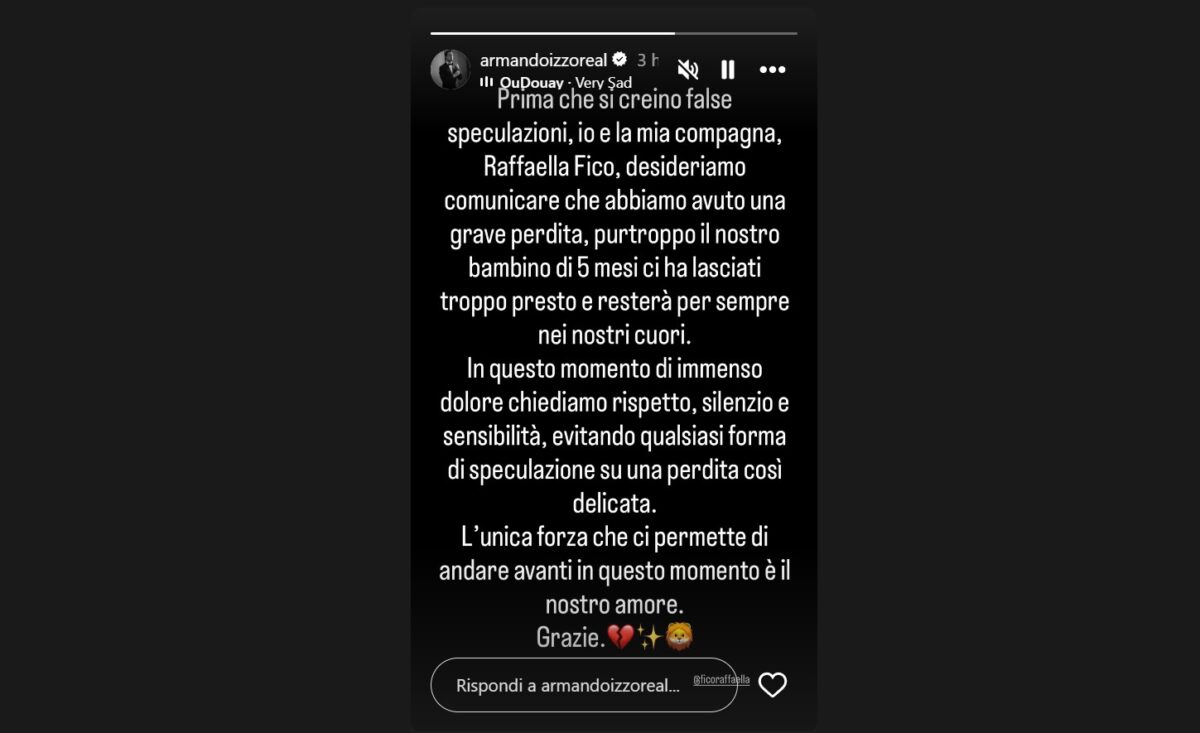 Raffaella Fico ha perso il bimbo che aspettava da Armando Izzo: “Chiediamo rispetto e silenzio” Raffaella Fico ha perso il bimbo che aspettava da Armando Izzo: “Chiediamo rispetto e silenzio”