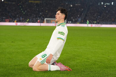 Il 16enne Antonio Arena esulta dopo aver segnato durante Roma-Torino di Coppa Italia ( Photo by Alfredo Falcone/LaPresse )